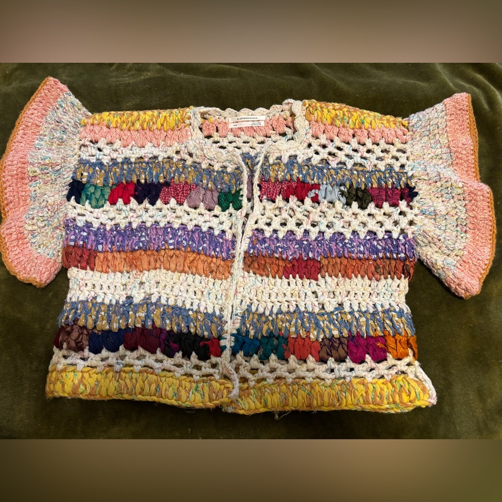 Anthropologie multi striped hand knit cardigan XS/S